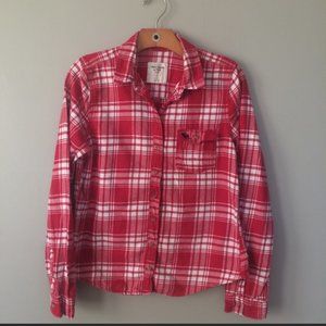 Abercrombie Flannel Shirt, Pink, Size Large